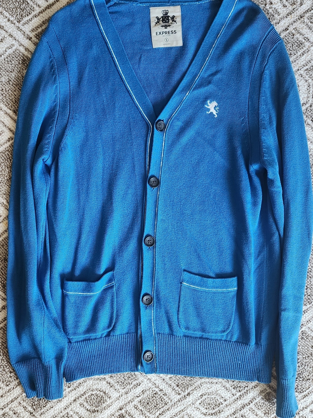 Express Men’s Blue V-Neck Cardigan Sweater
